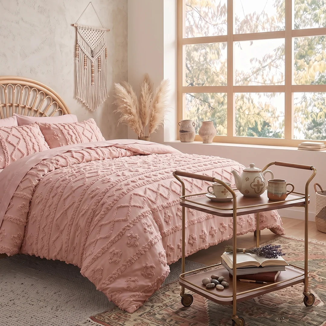 Boho Textured Geometric Duvet Cover Set