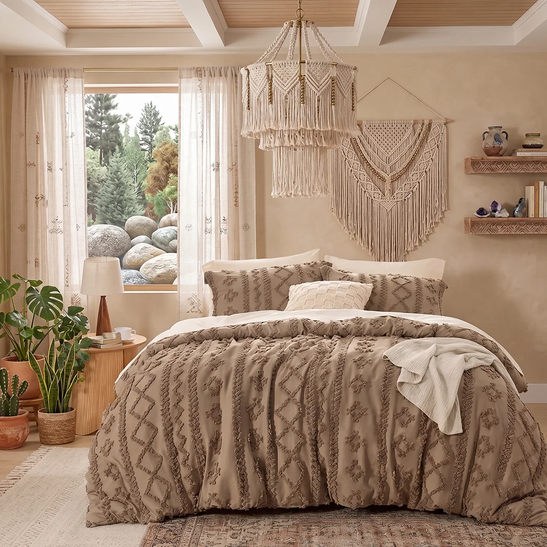 Boho Textured Geometric Duvet Cover Set
