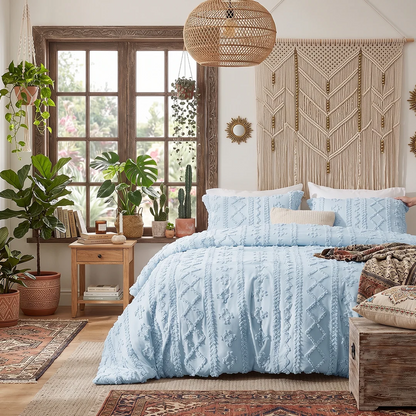 Boho Textured Geometric Duvet Cover Set