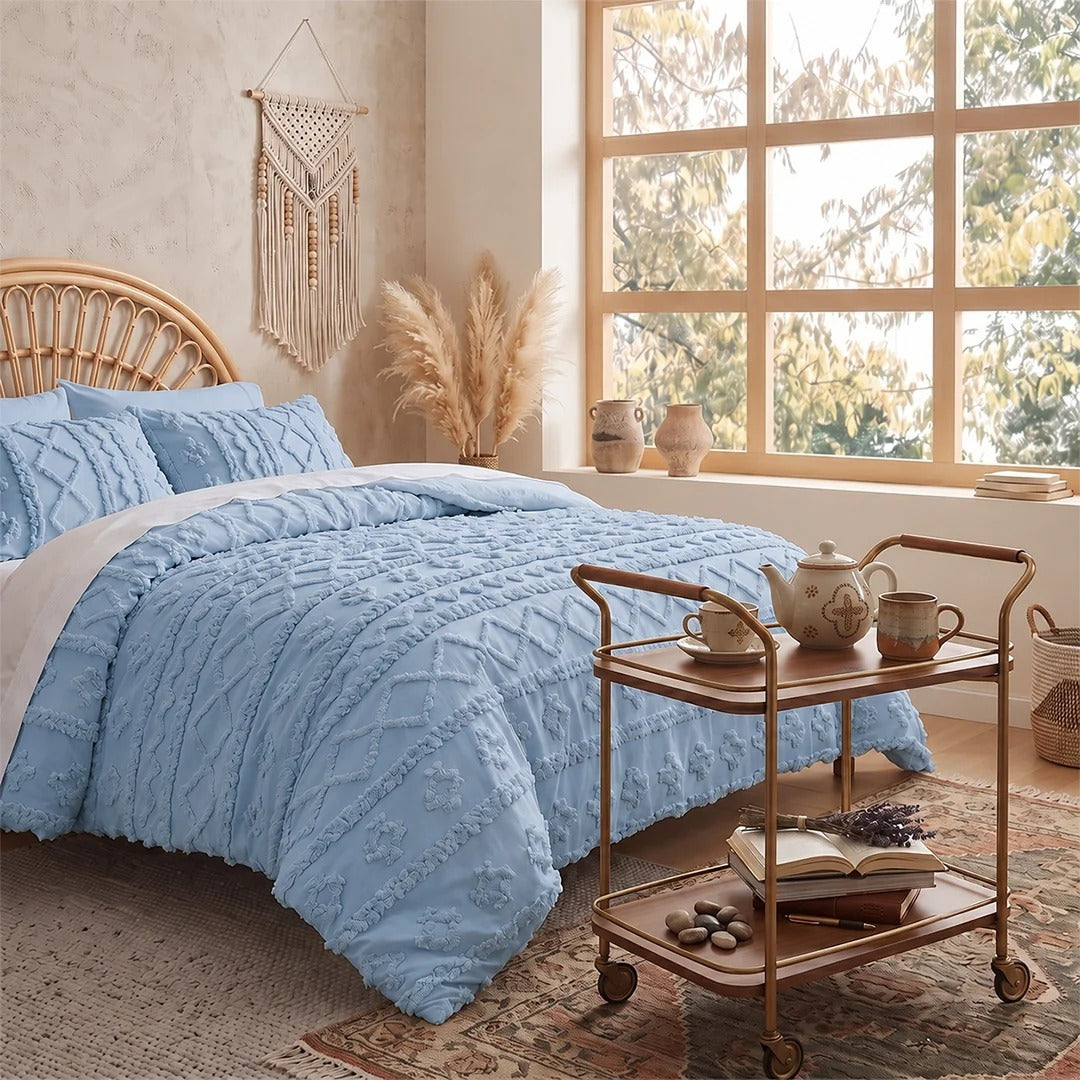Boho Textured Geometric Duvet Cover Set