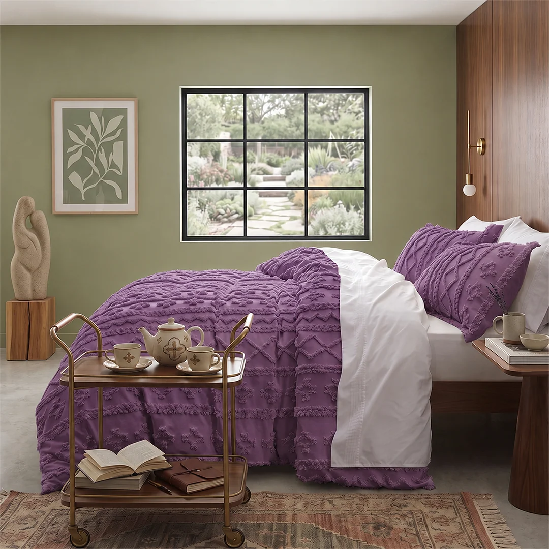 Boho Textured Geometric Duvet Cover Set