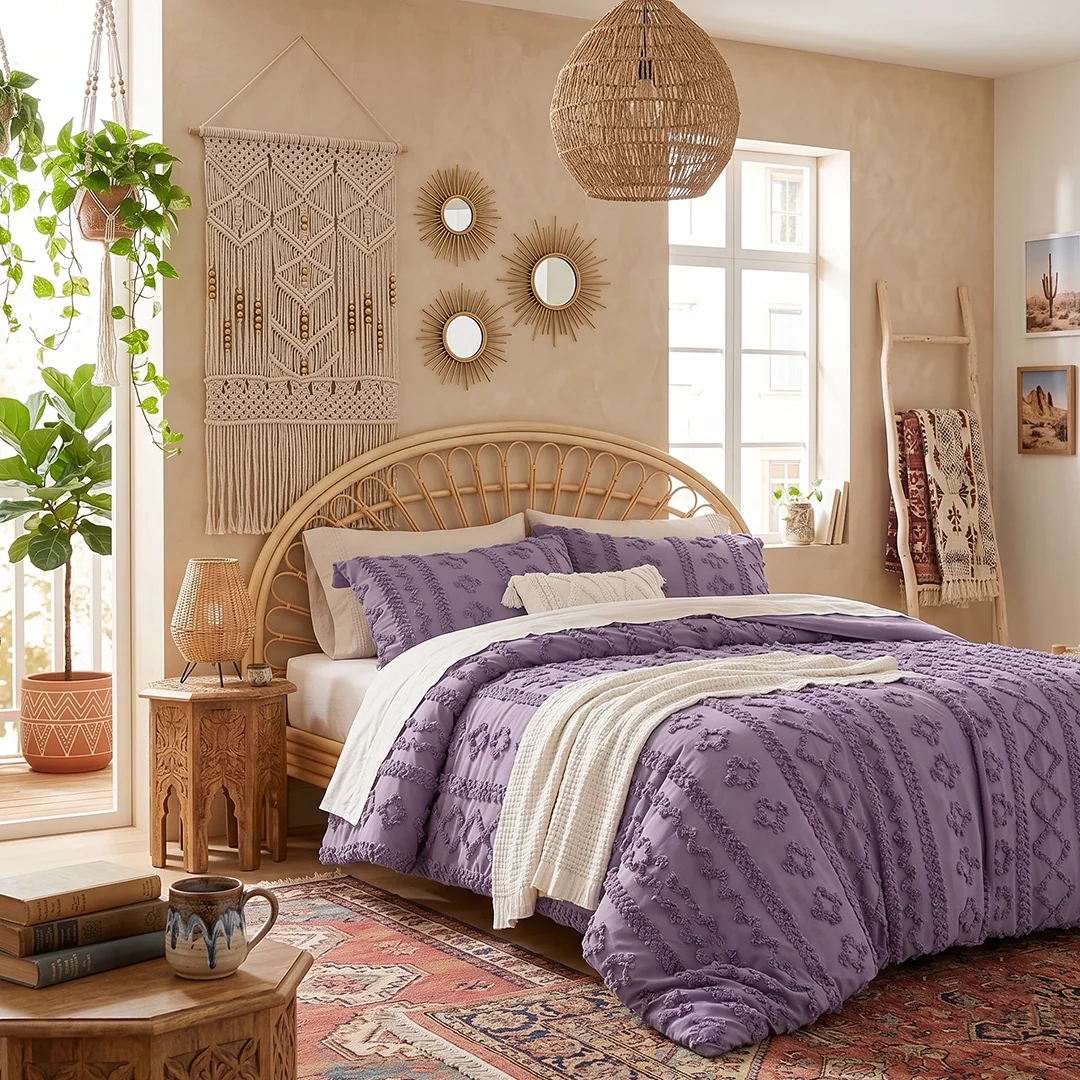 Boho Textured Geometric Duvet Cover Set