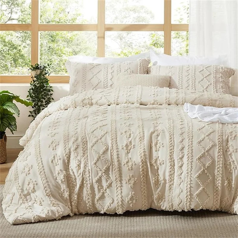 Boho Textured Geometric Duvet Cover Set