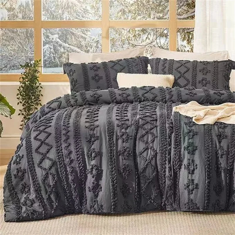 Boho Textured Geometric Duvet Cover Set