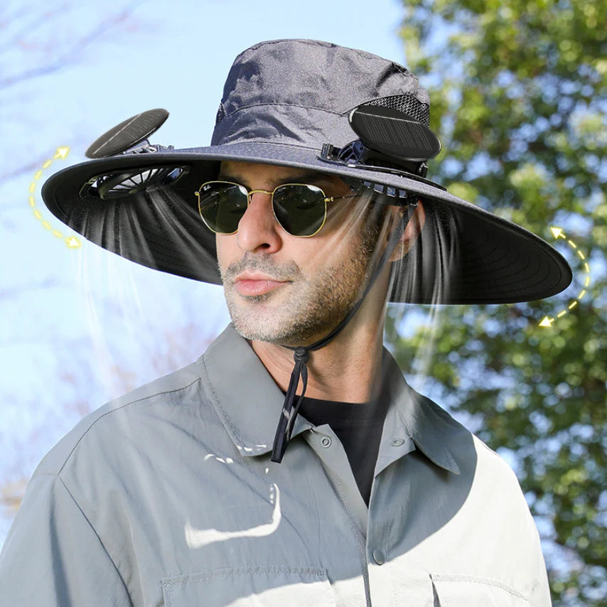 Breathable Sports Hat with Extra Wide Brim and Cooling Fans